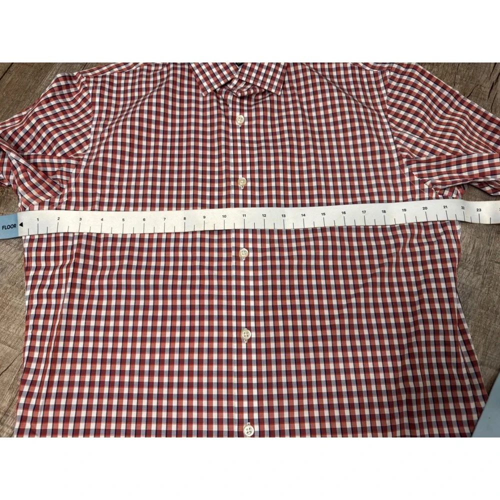 Banana Republic Mens Slim Fit Non-Iron Gingham Button Down Shirt Red Blue M 15.5
